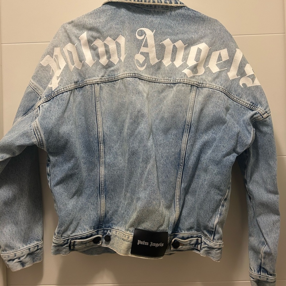 Palm Angels Light Blue Denim Jacket with White Logo